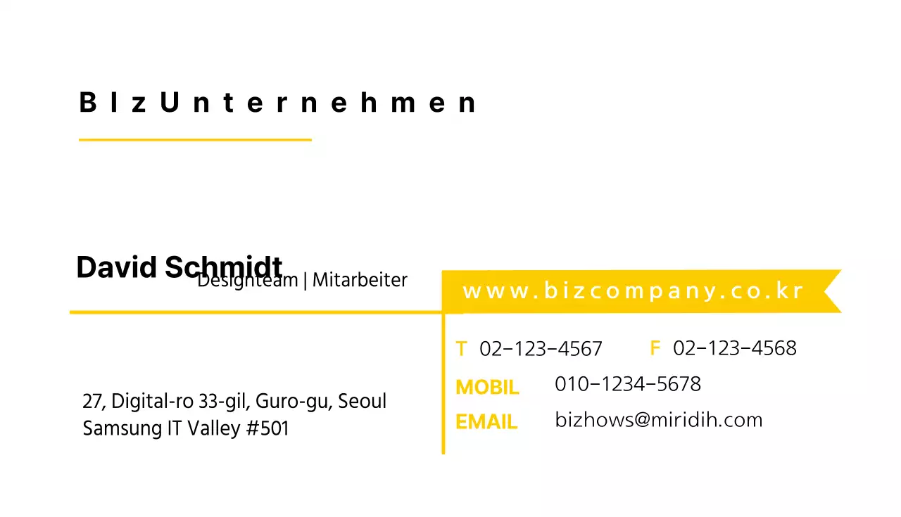 Gelbe Firmenvisitenkarte