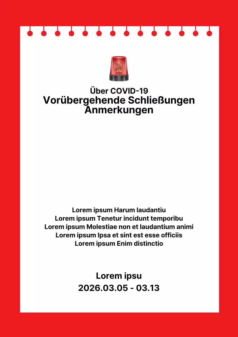 Ein einfacher Hinweis auf eine vorübergehende Schließung in Rot mit NotesConcept