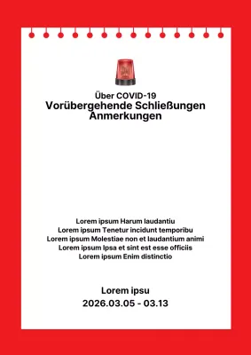 Ein einfacher Hinweis auf eine vorübergehende Schließung in Rot mit NotesConcept
