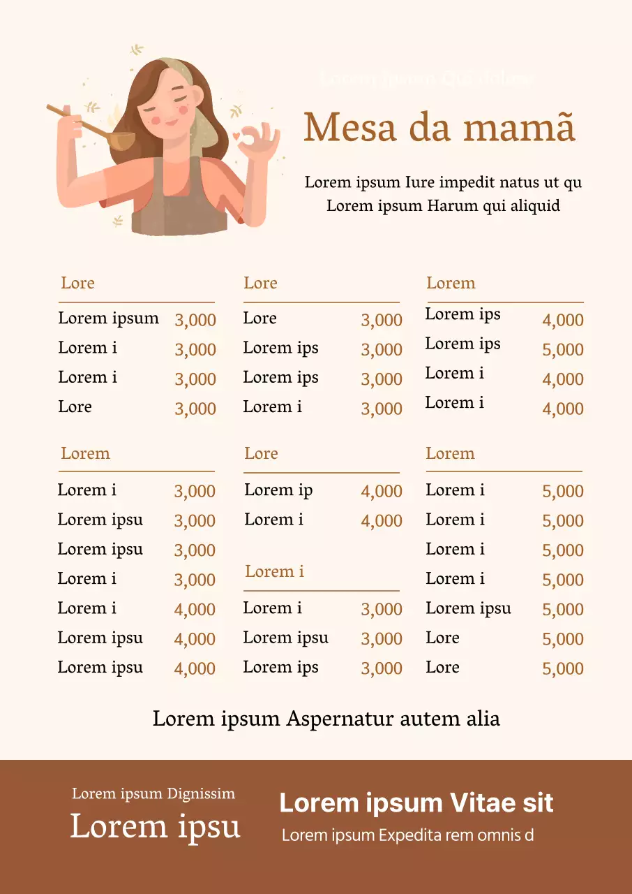 Ilustração a castanho menu coreano de restaurante limpo