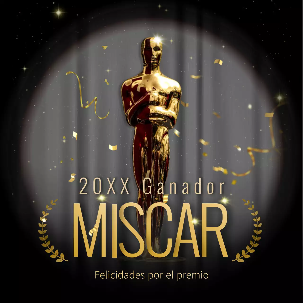 Felicitaciones del Oscar en negro y dorado.
