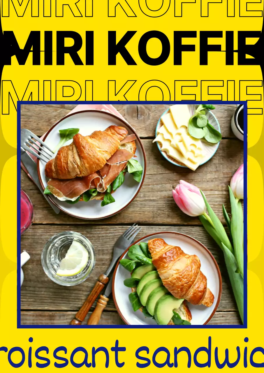 Het menu van het café, uniek vormgegeven in geel en zwart