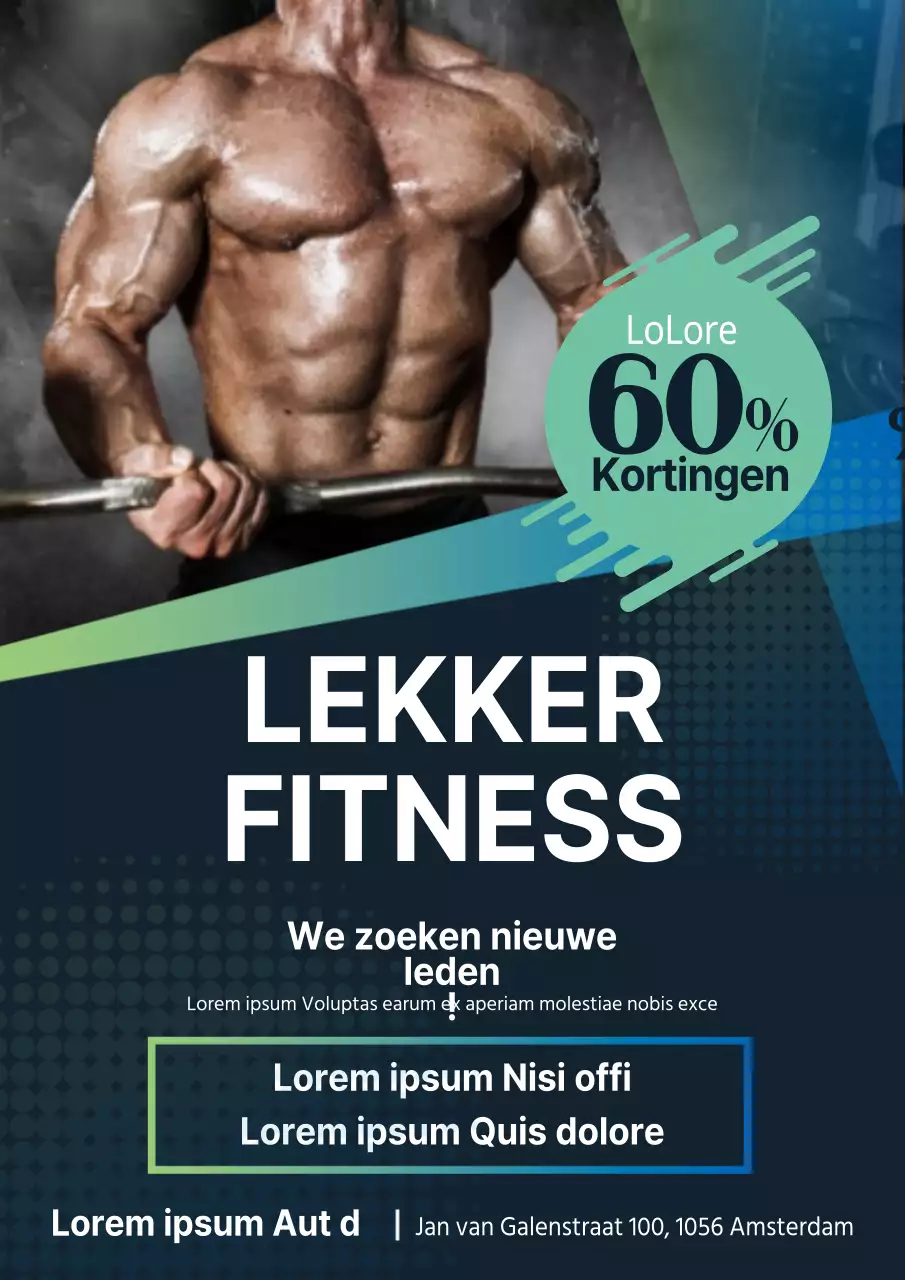 Werf nieuwe leden voor je sportschool met een blauwe en mintkleurige foto van jou tijdens het sporten