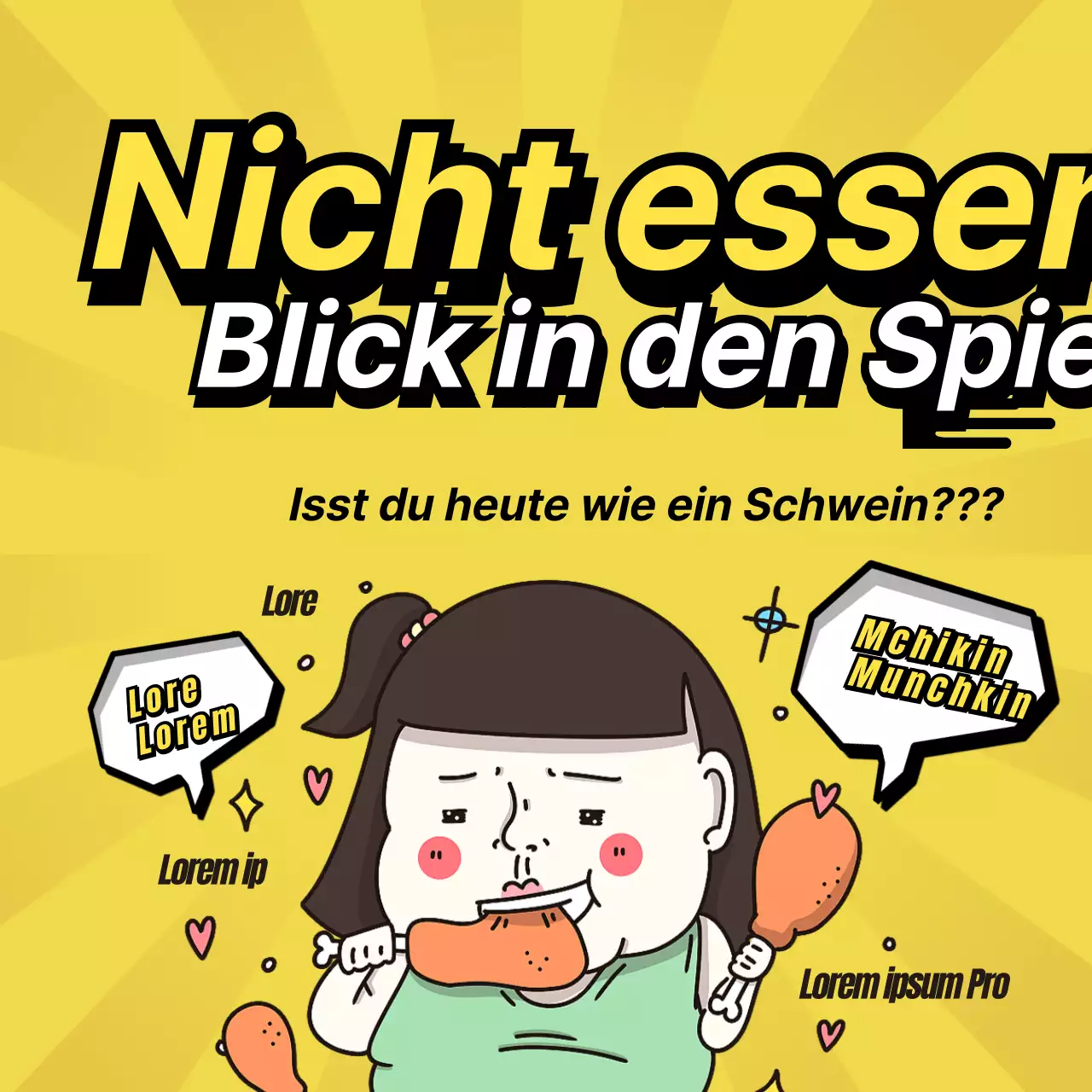 Ein sauberes, gelb-schwarzes Werbebild einer Diät-Motivator-Figur