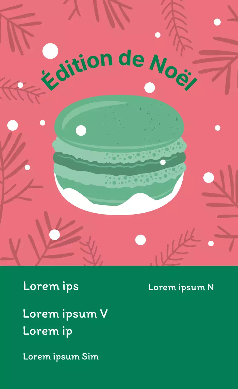 Étiquette de macaron de café dessert rose vert illustration mignonne de Noël