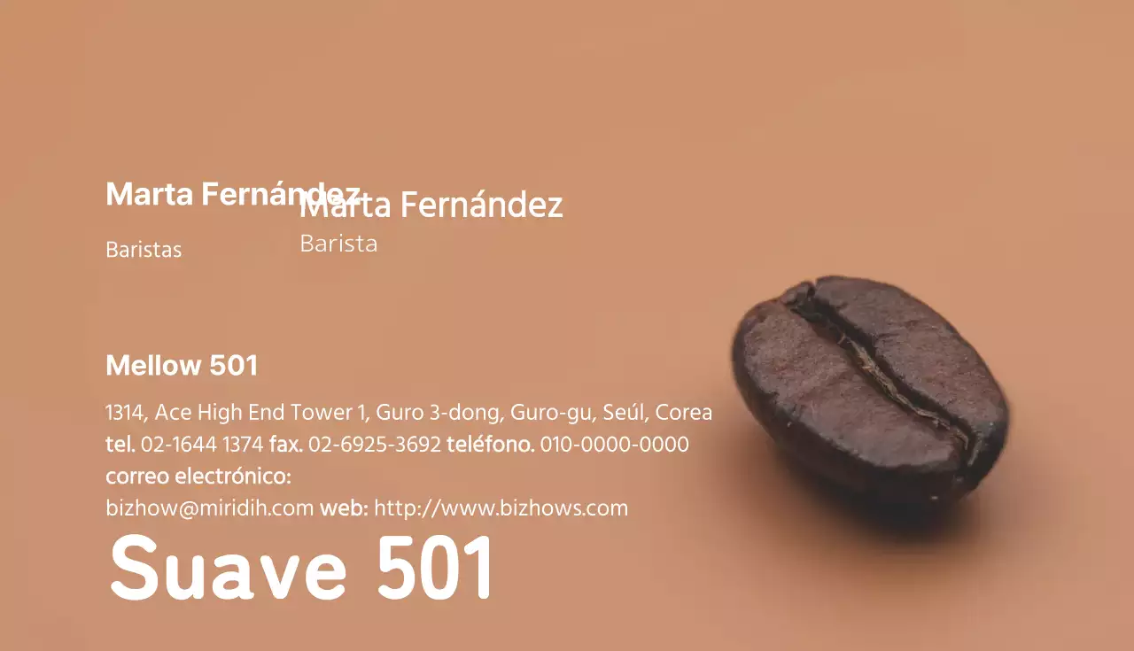 Tarjeta de visita de barista de café con una foto beige de granos