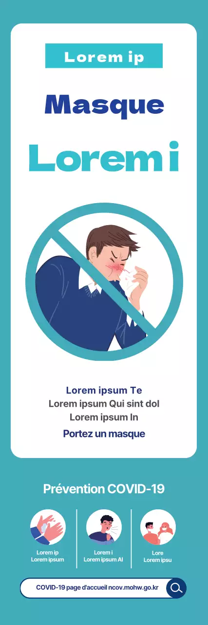 Instructions de port du masque illustrées en bleu