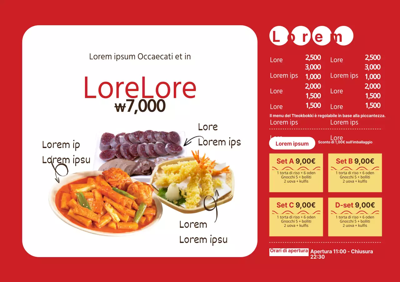 Menu dell'hamburger con una grande immagine rossa e bianca di un hamburger