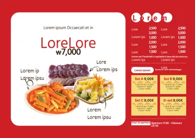 Menu dell'hamburger con una grande immagine rossa e bianca di un hamburger