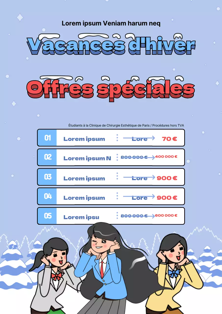 Flyer de l'événement hivernal de chirurgie plastique bleu clair et rouge