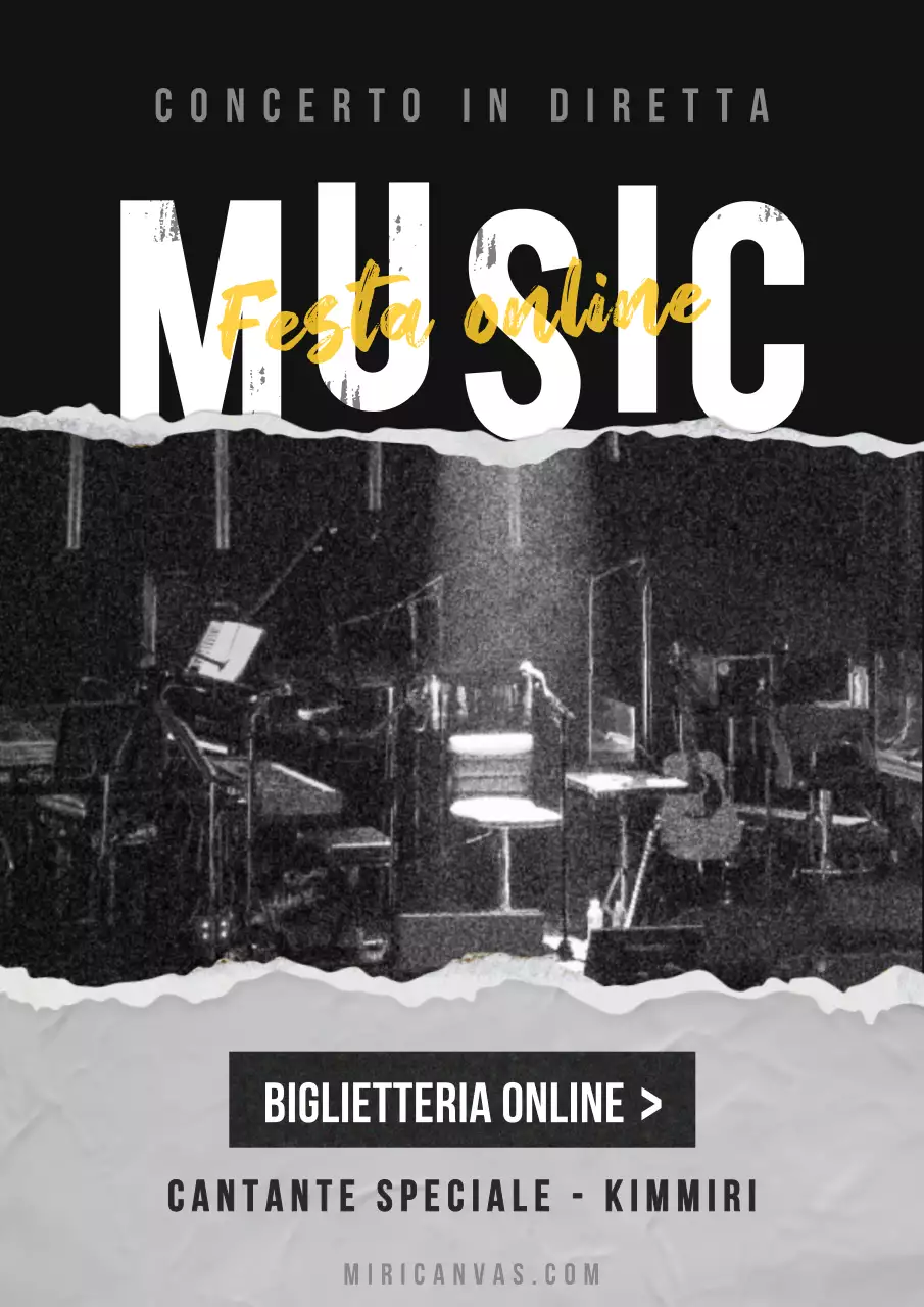 Concerto musicale con concetto di poster strappato in bianco e nero