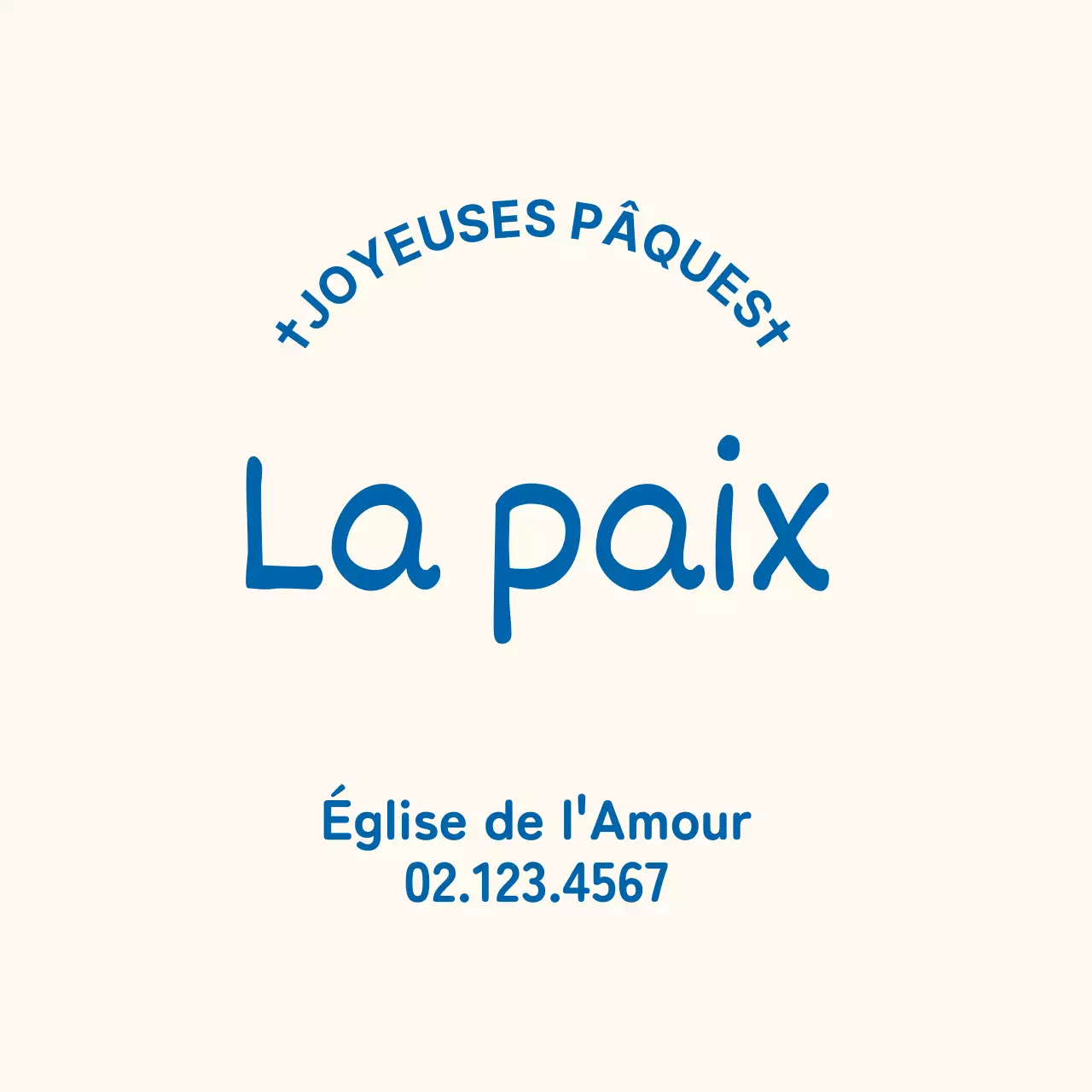 Etiquette de Pâques de l'église en bleu avec des lettres blanches