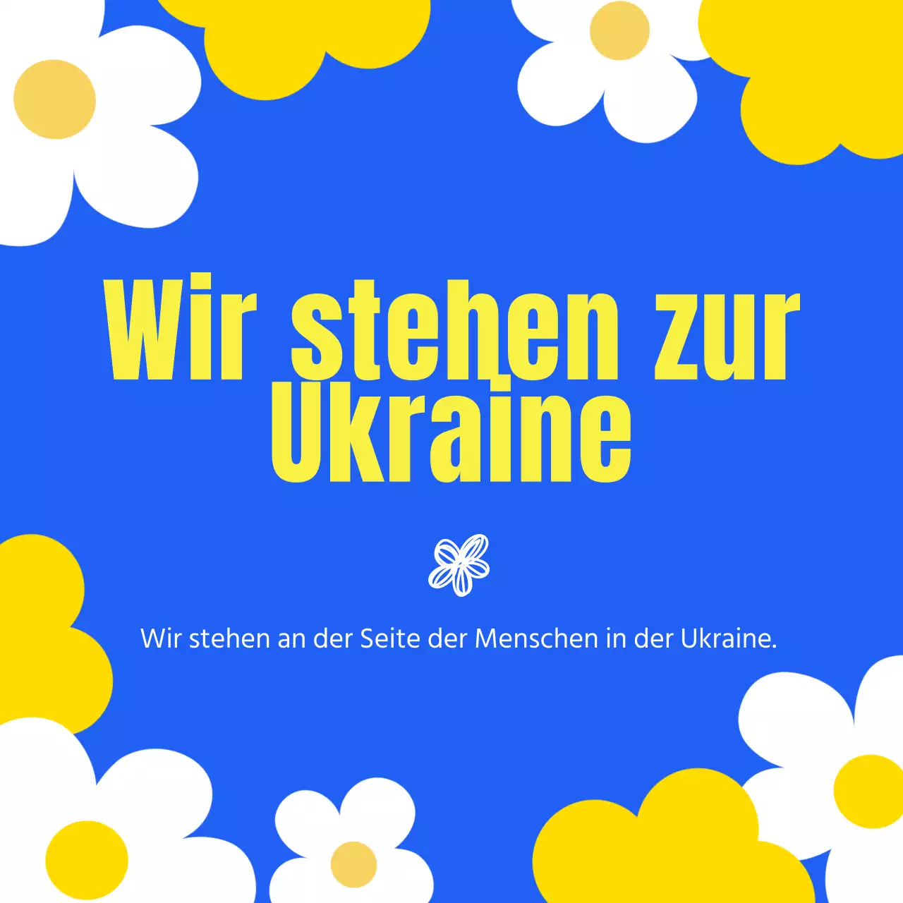 Ukuraina Krieg Friedensbotschaft in blau und gelb