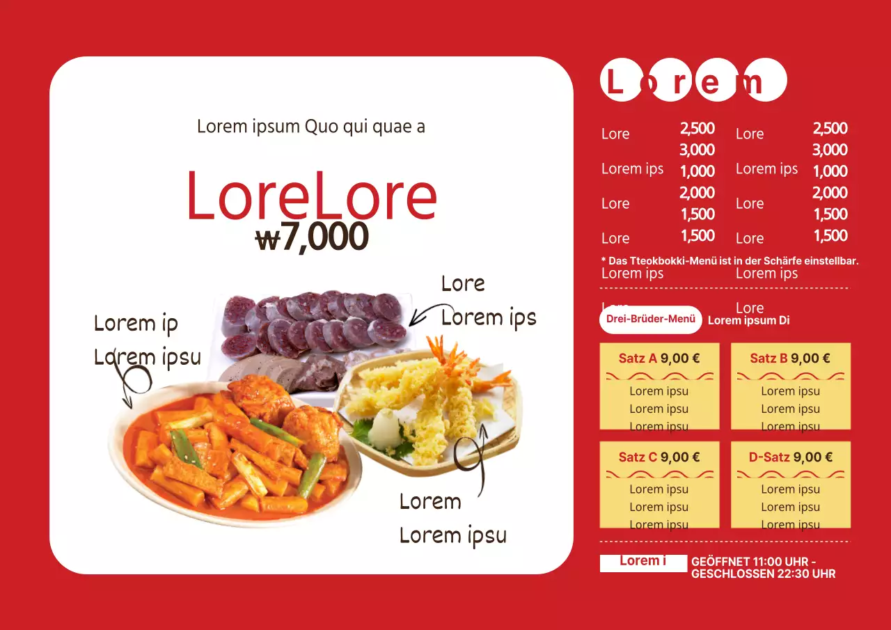 Hamburger-Menü mit einer großen rot-weißen Abbildung eines Hamburgers