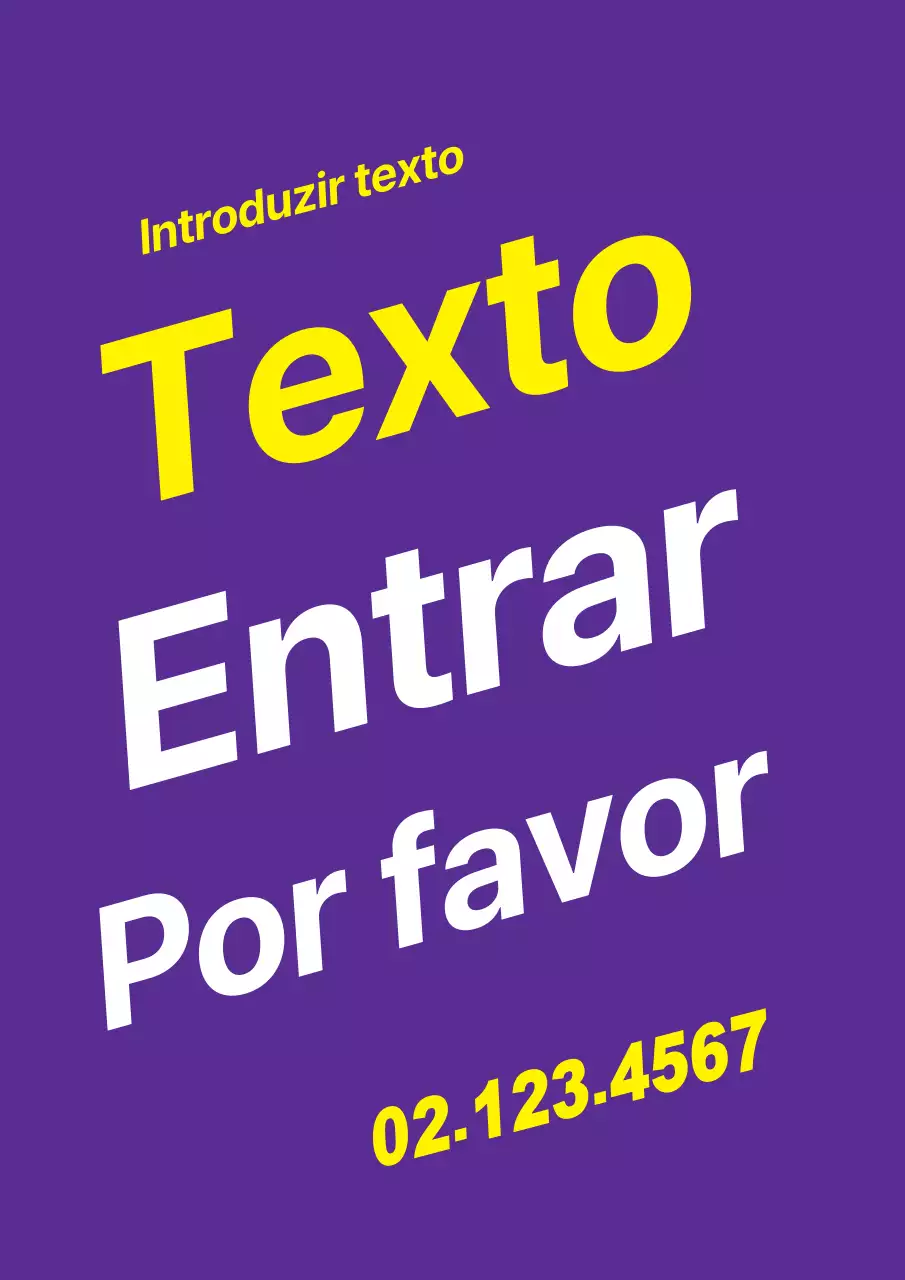Uma peça promocional simples com texto em roxo e amarelo