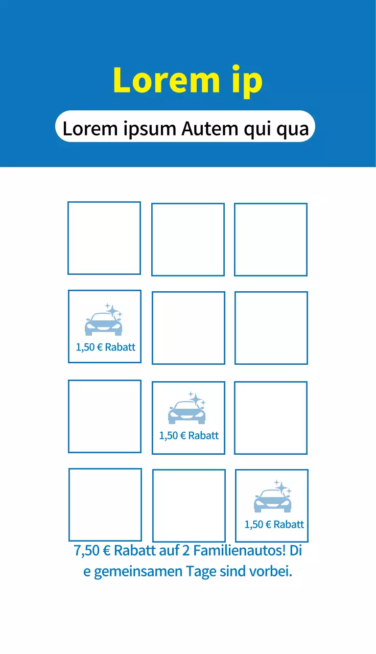 Blaue Illustration ordentlicher Mietwagen-Gutschein
