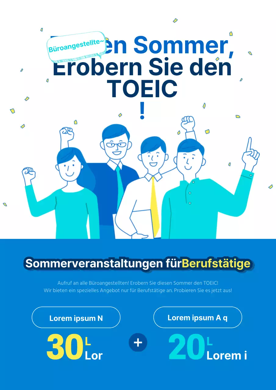 Ein hübsches blau-weißes Flugblatt, das für eine soziale englische Studienveranstaltung wirbt