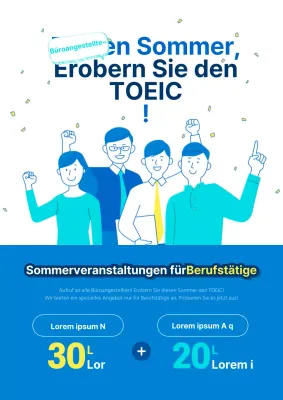 Ein hübsches blau-weißes Flugblatt, das für eine soziale englische Studienveranstaltung wirbt