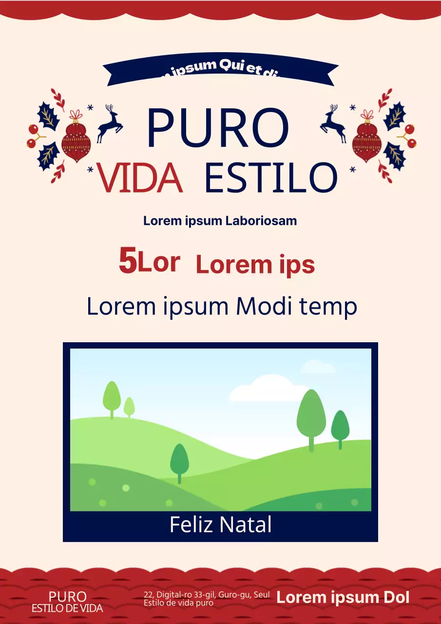 Promova um evento de aniversário com uma ilustração de decorações de Natal em marfim e vermelho