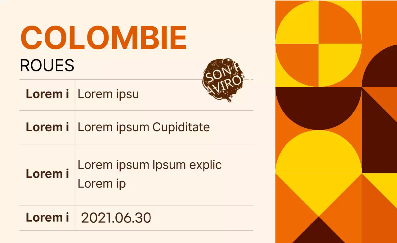 Étiquette de café en grains à motifs colorés Colombie