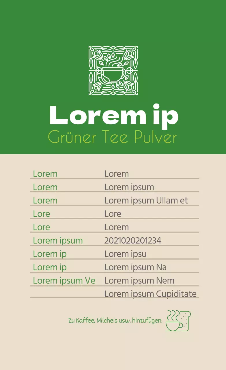 grünes logo saubere lebensmittel grüner tee pulver detail etikett