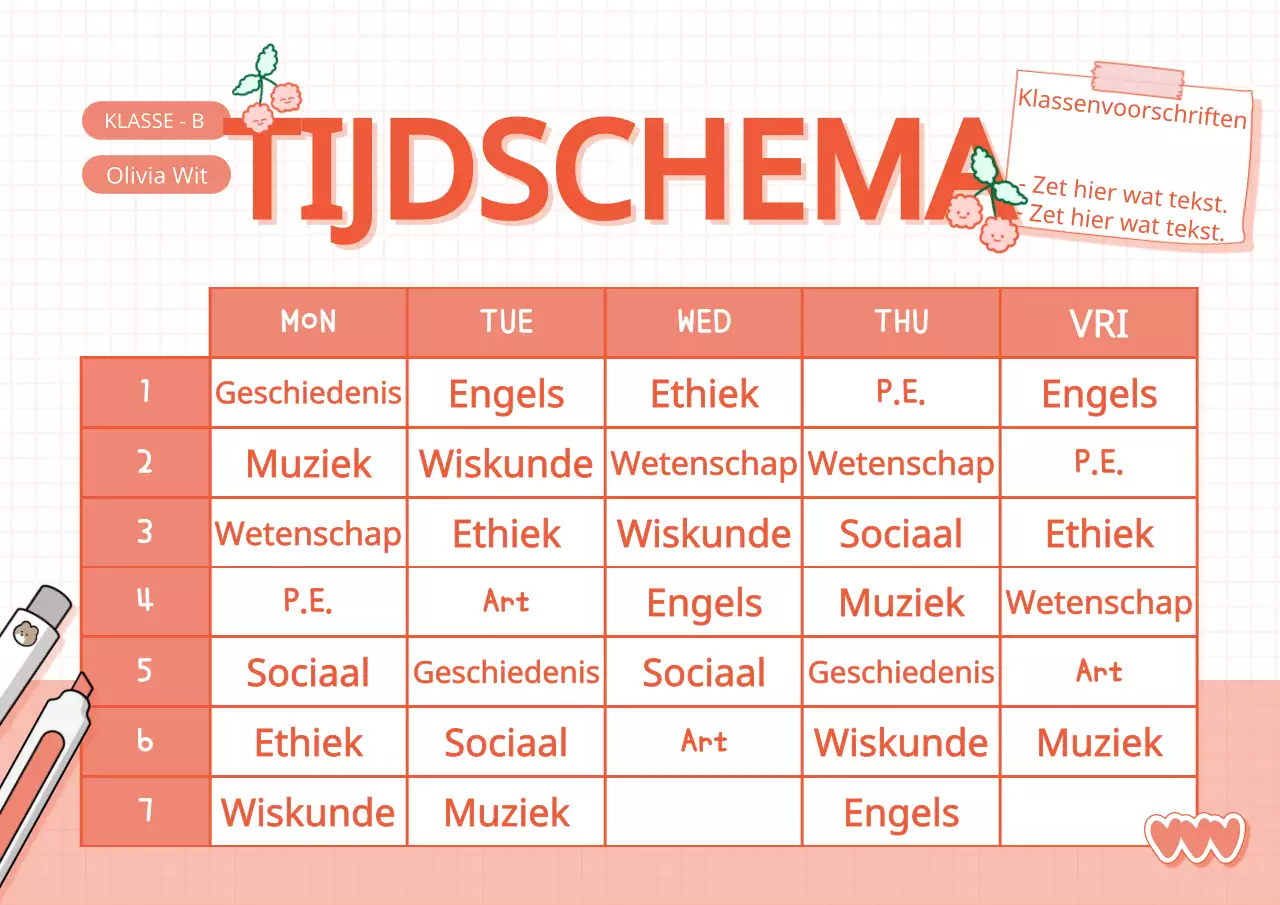 Schoolrooster met een schattig agenda-concept