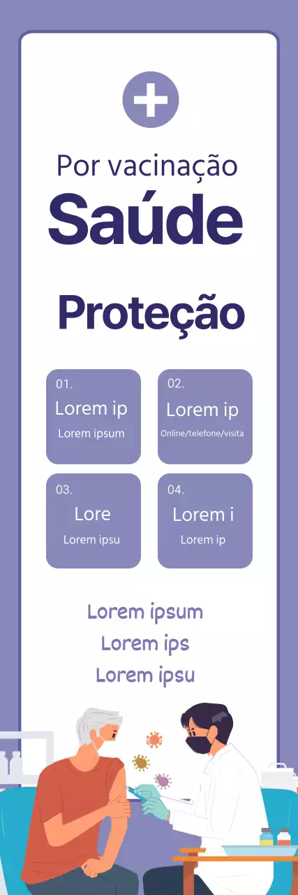 Promoção de vacinas limpa com ilustrações a roxo