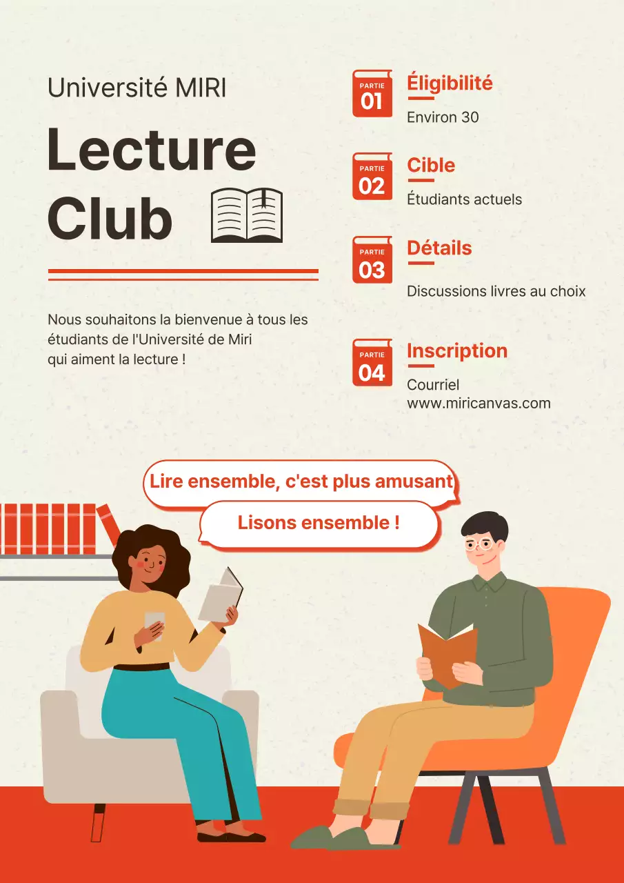 Recrutement d'un club de lecture de l'université d'Orange