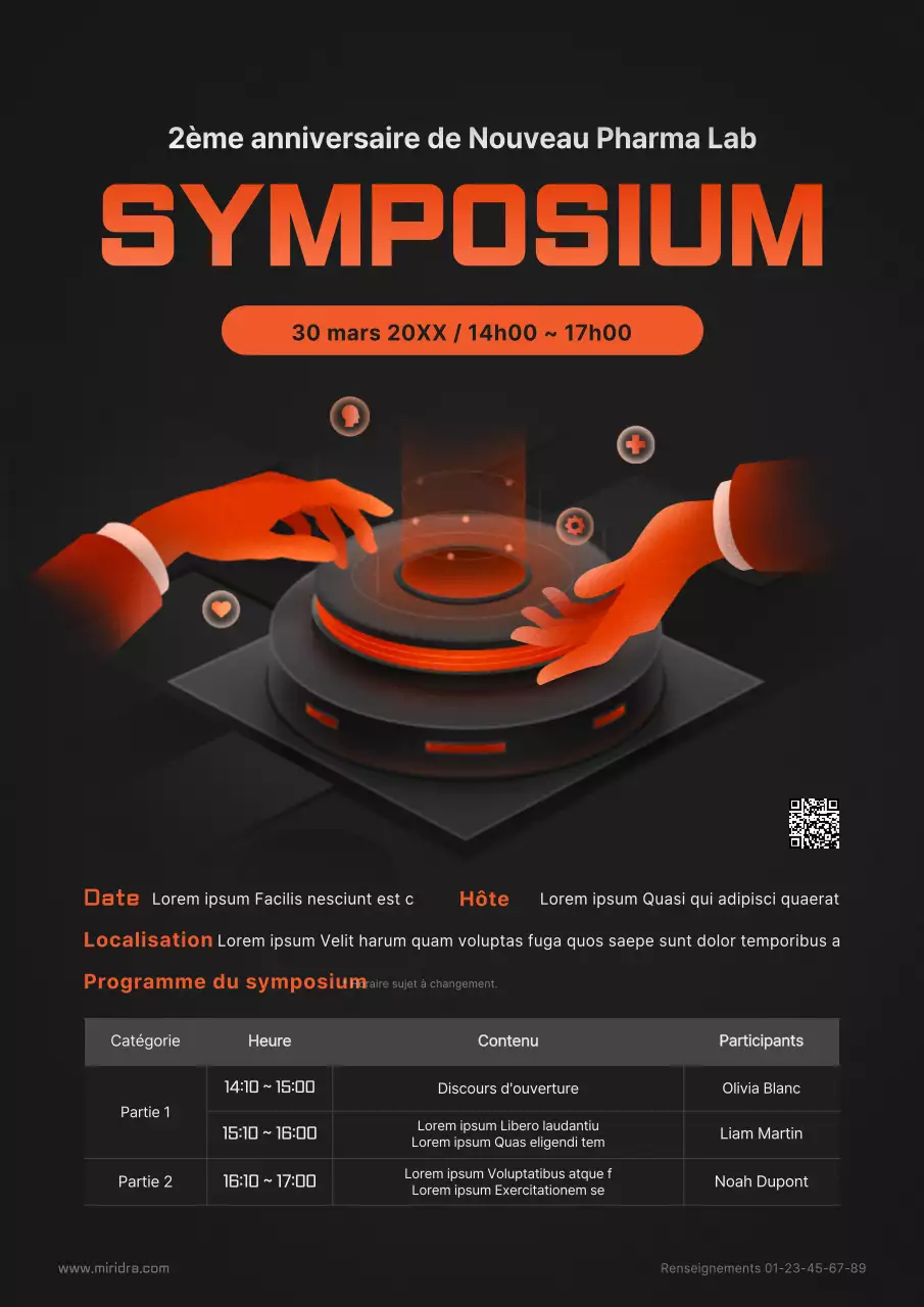 Annonces du symposium en ligne noir et orange