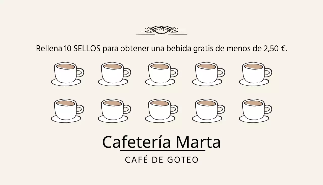 Tarjeta de visita de cupón de cafetería