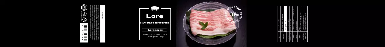 Etiqueta de panceta de cerdo con foto negra