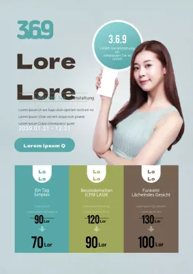 Werben Sie für Ihre LASIK-Veranstaltung mit grauer und türkisfarbener sauberer Augenpflege