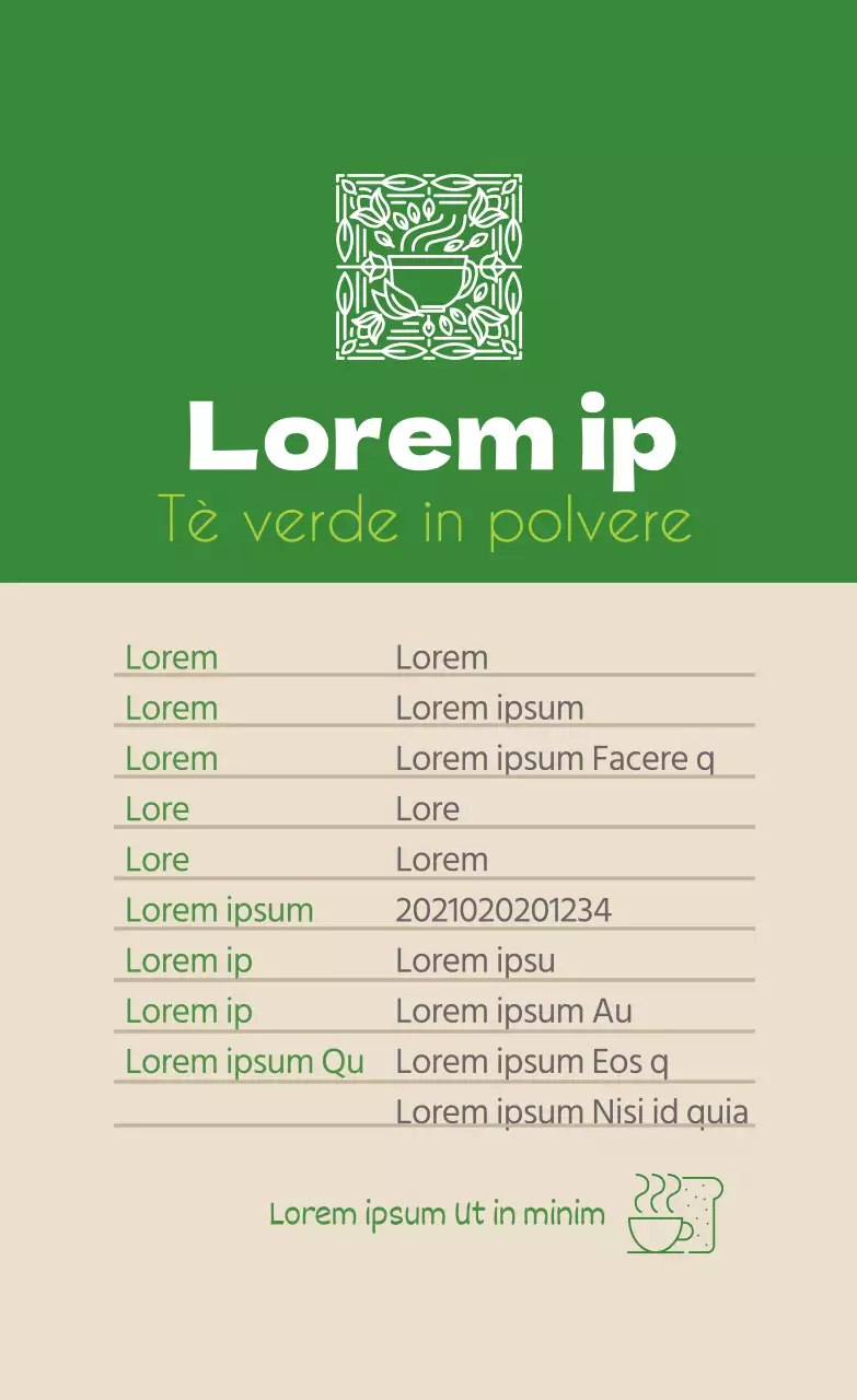 logo verde cibo pulito tè verde in polvere etichetta dettaglio