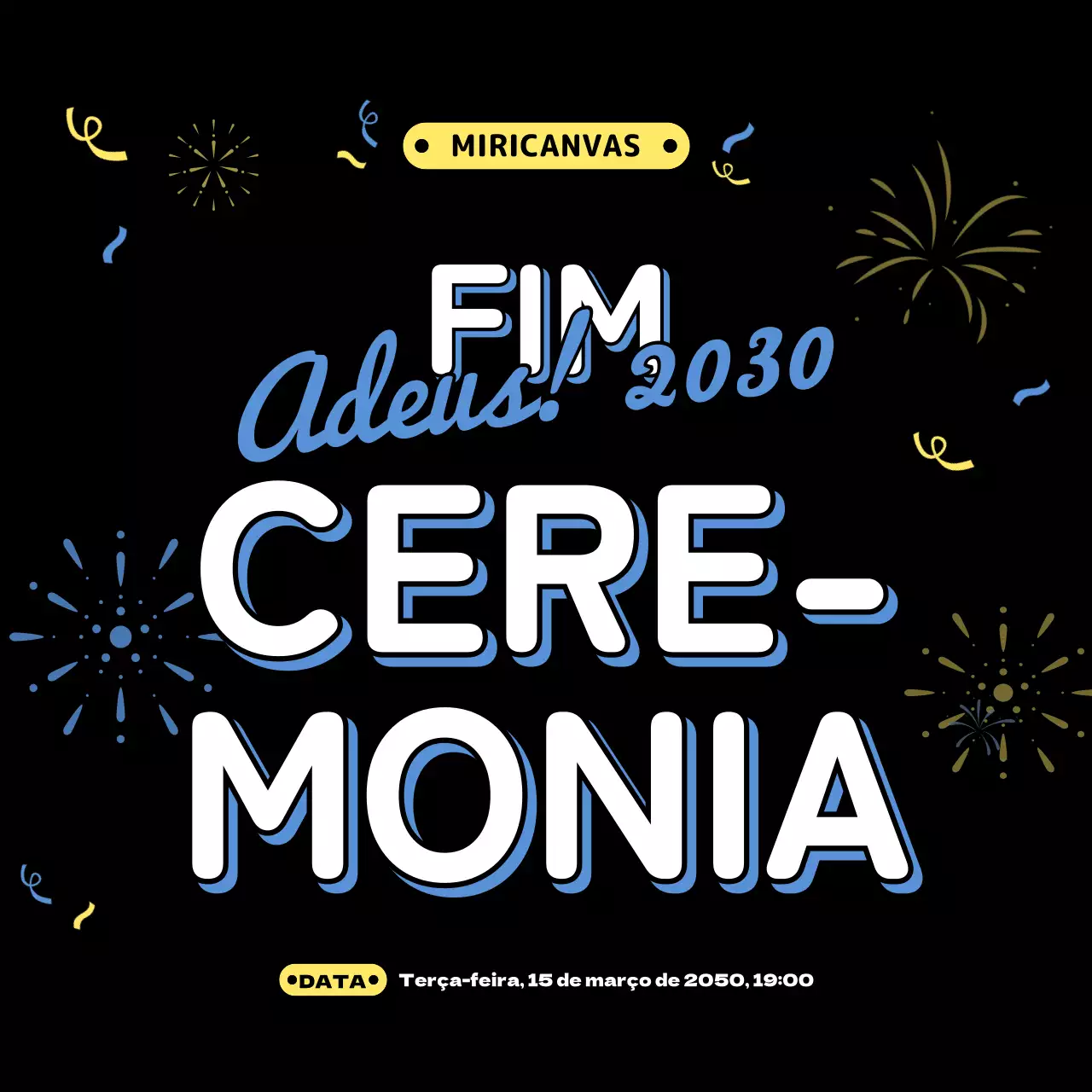 Ilustração do evento de fim de ano em amarelo azul preto