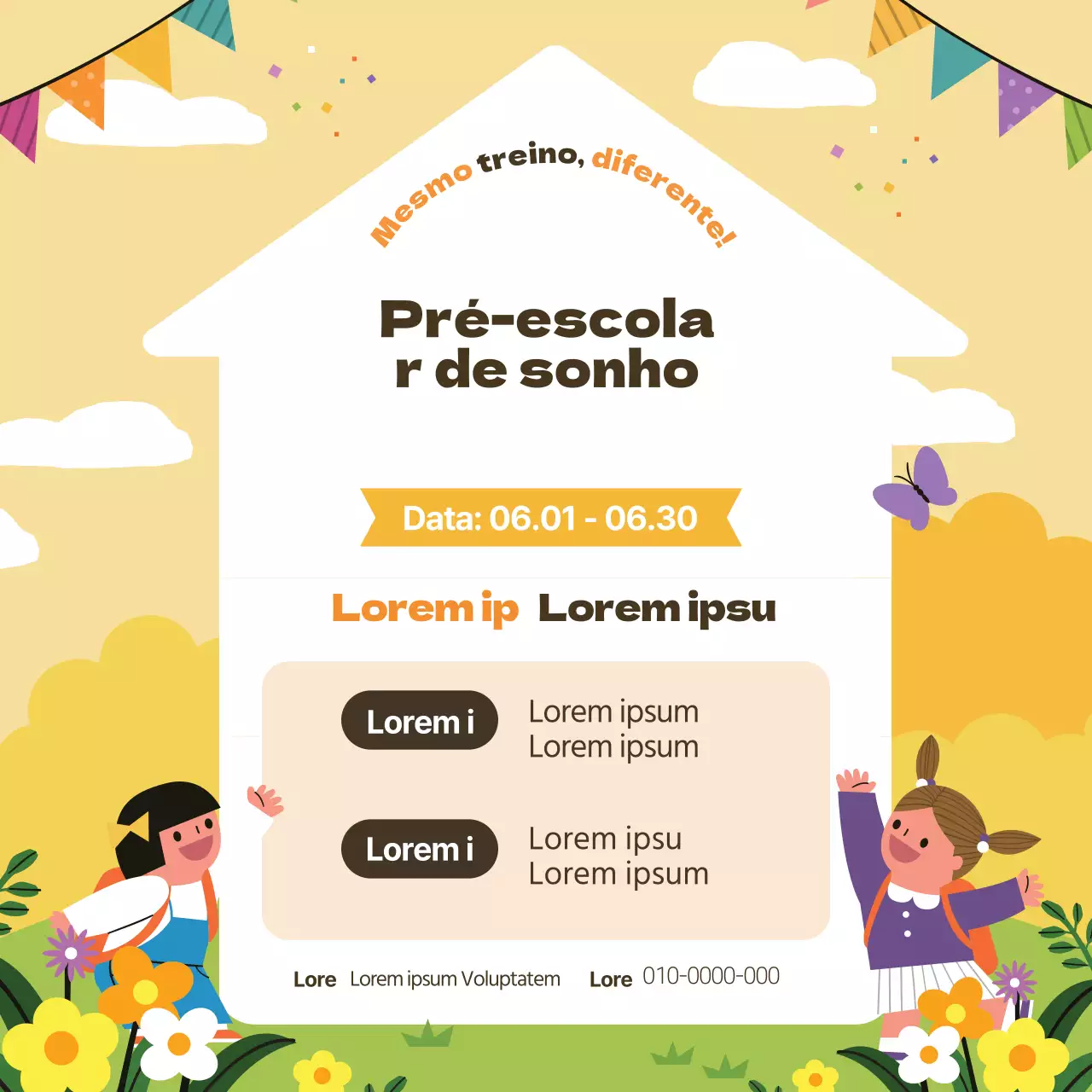 Ilustração amarela de uma promoção de recrutamento para o jardim de infância