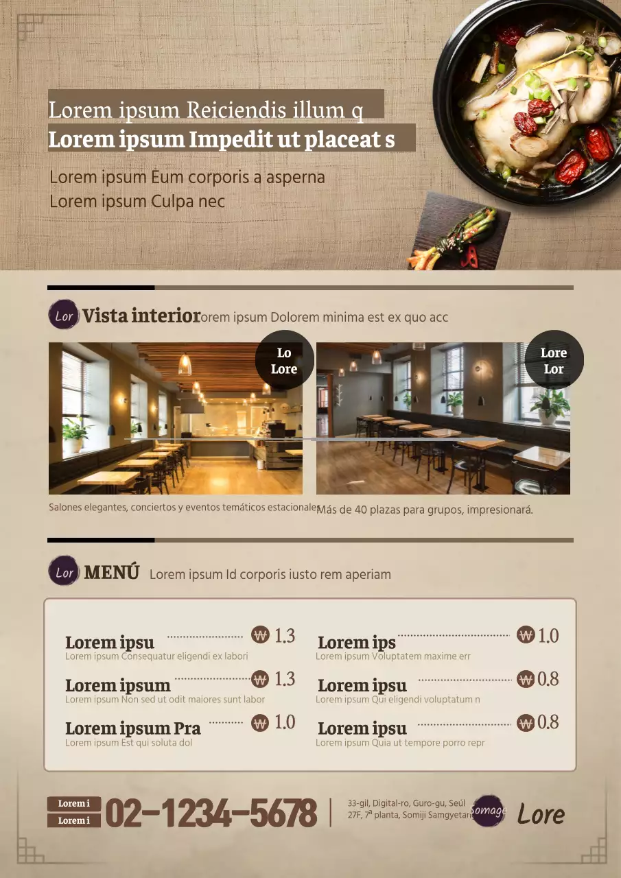 Introducción al concepto marrón y tradicional del restaurante de sushi e introducción al menú