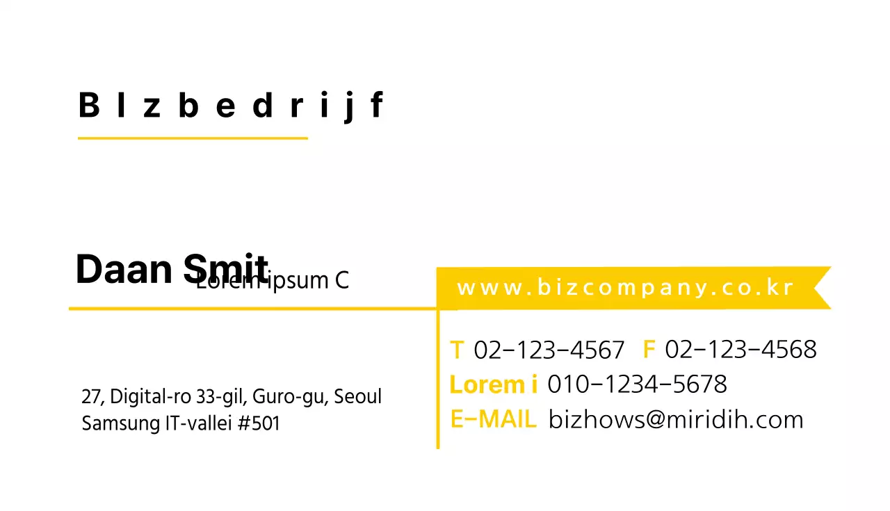 Geel zakelijk visitekaartje