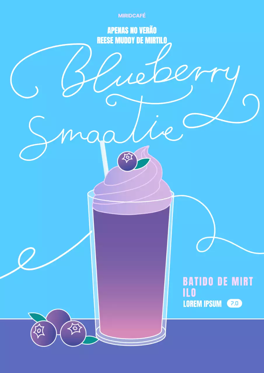 Azul claro Roxo Bonito Caligrafia Smoothie de mirtilo