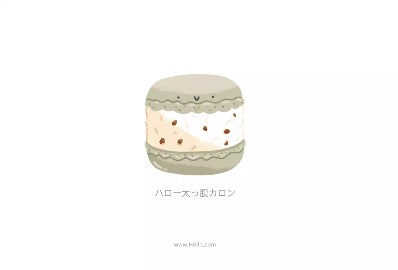 明るい色のマカロンキャラクターがかわいいカフェの販促用カードポストカード