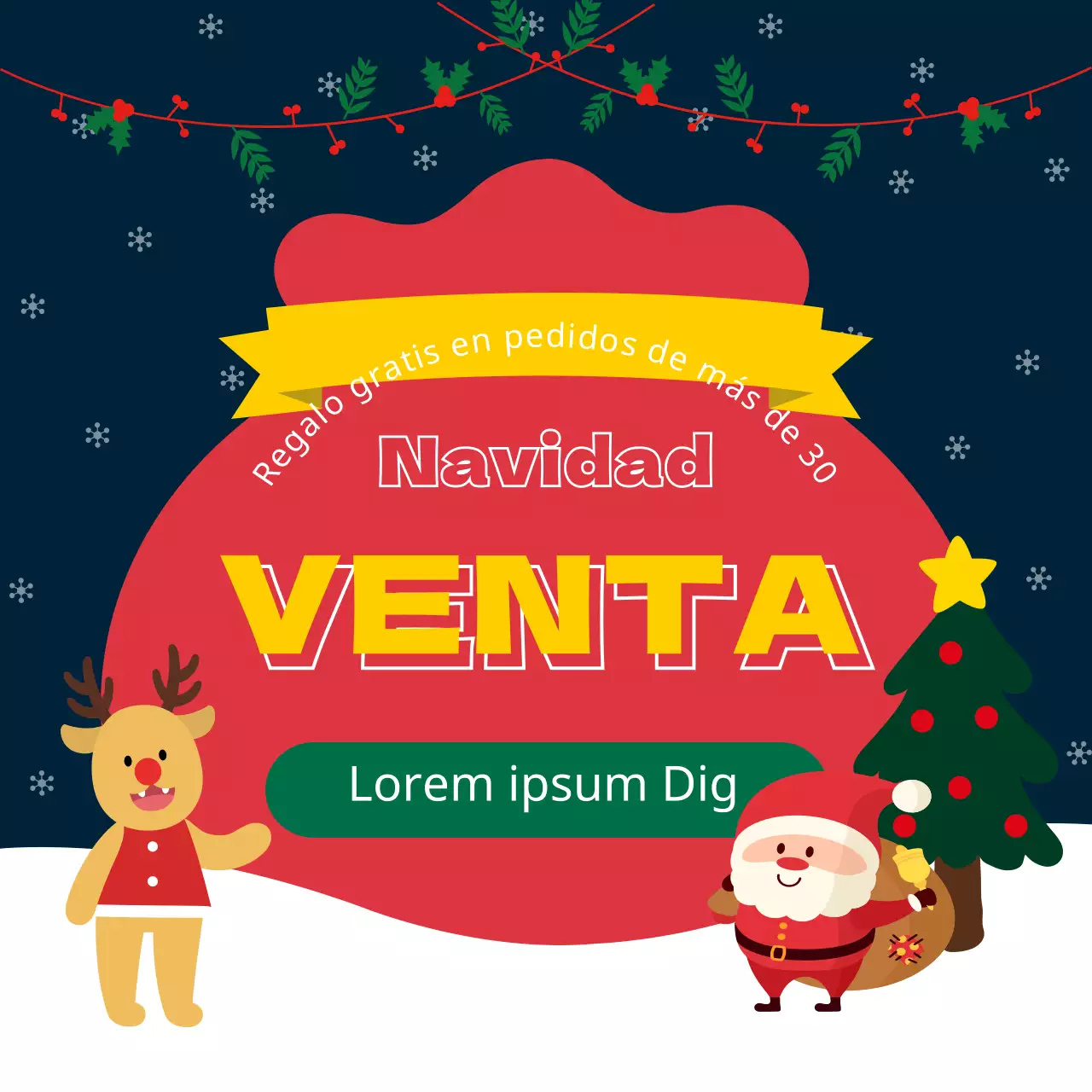 Venta de artículos navideños rojos, amarillos y verdes