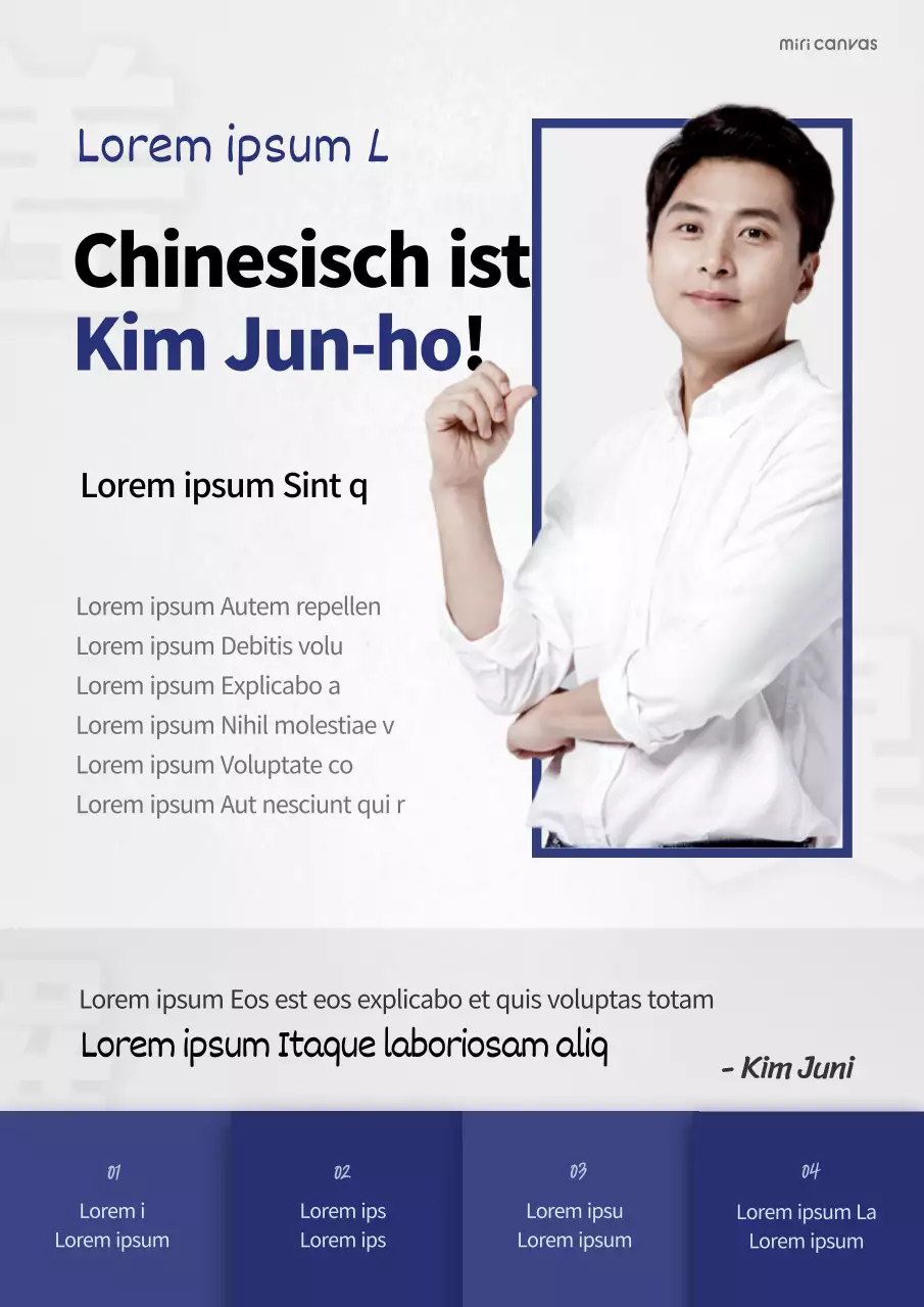 Einführung des Ausbilders mit einem klaren weiß-blauen Konzept