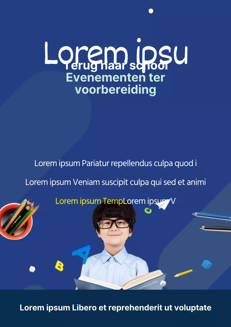 Schattige blauwe flyer voor een evenement in de klas