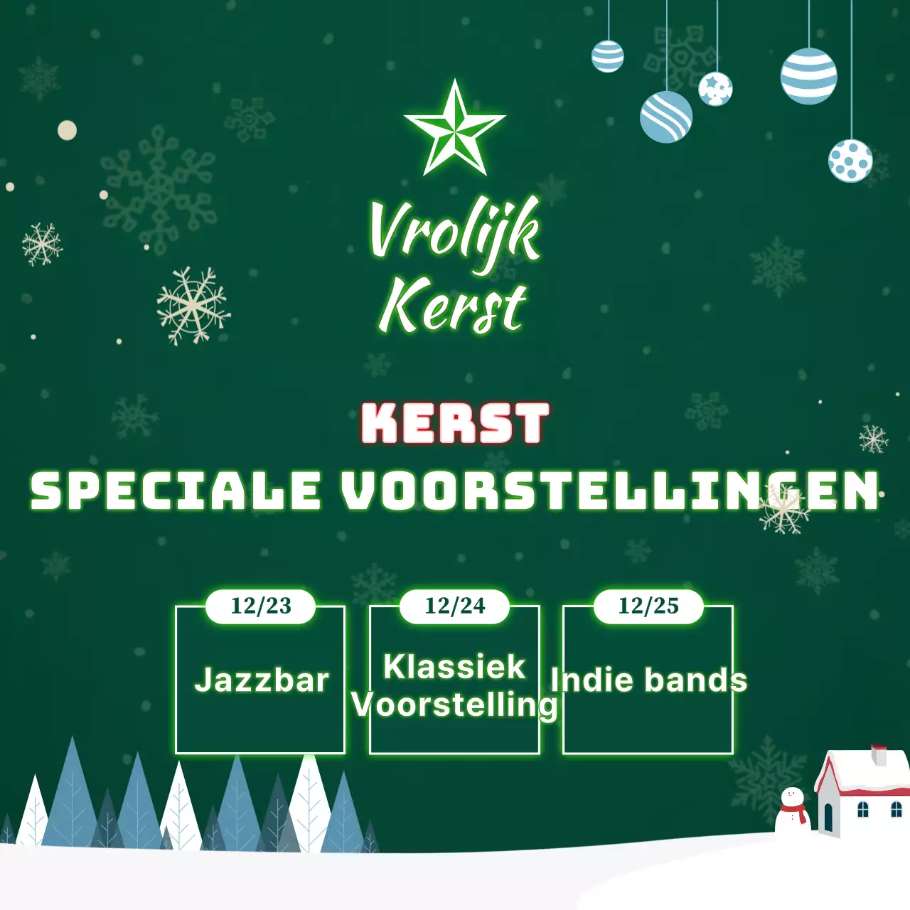 Een groene kerststal in de vorm van een kerstboom