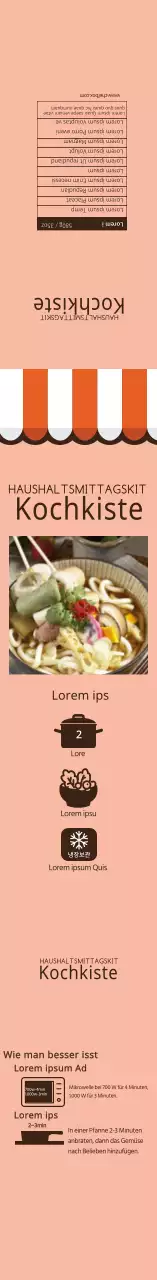 Rosa illustriertes Etikett für Udon-Spieße