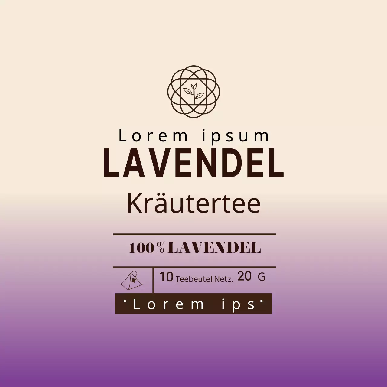 Lila Elfenbein illustriert Cafe Lavendel Tee-Etikett