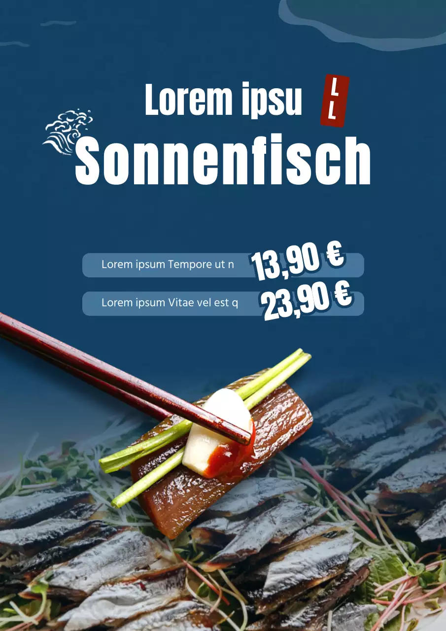 Sushi-Menü mit blauem Hintergrund