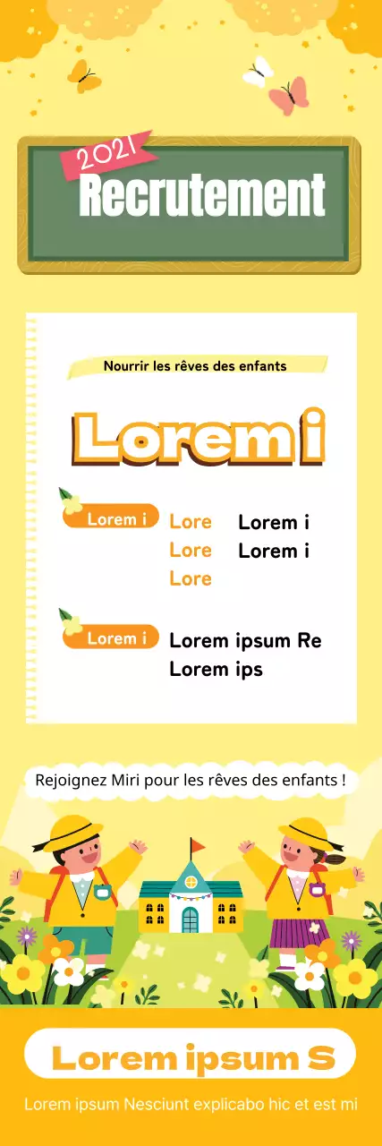 Illustration jaune mignonne recrutement préscolaire promotion de l'école maternelle