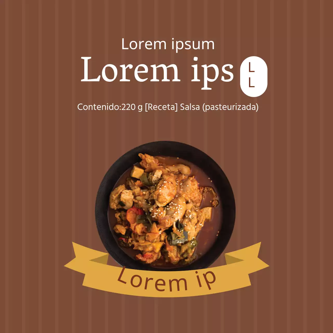 Etiqueta vintage de condimento para salteados de pollo con acento de foto marrón