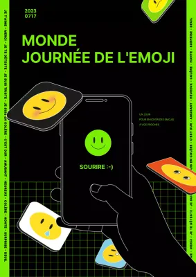 Icône rétro noire vert lime Journée mondiale de l'emoji