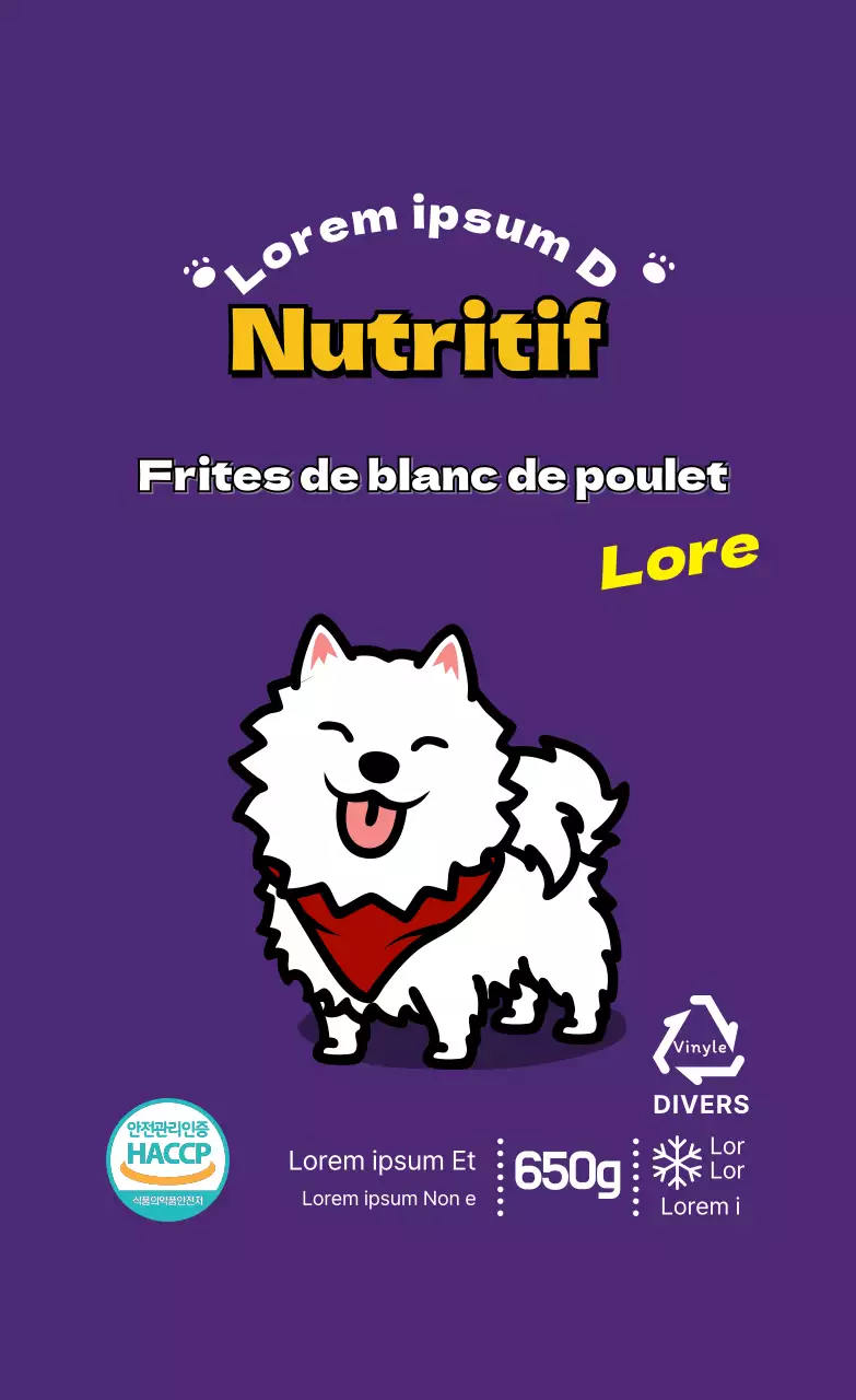 Illustration violette étiquette de friandises pour chien